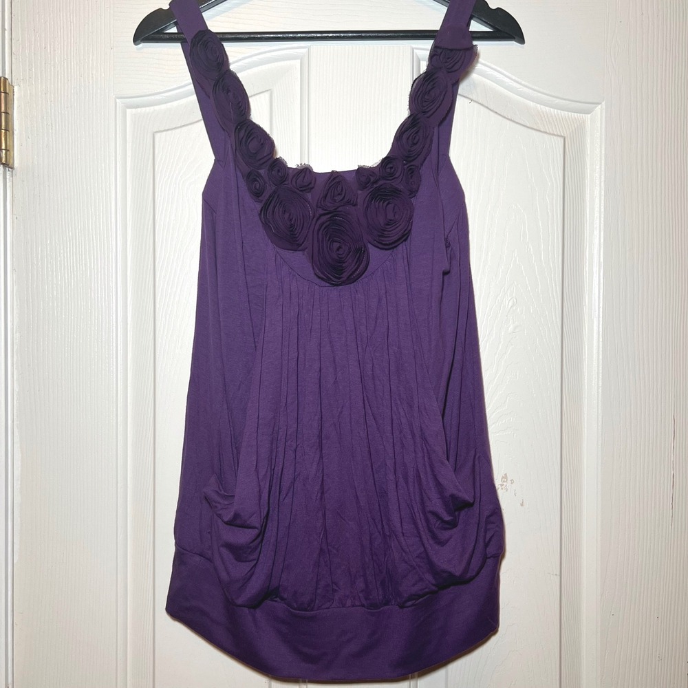 rue21 Vintage Y2K Purple Rosette Floral Bubble Hem Tank Top XL